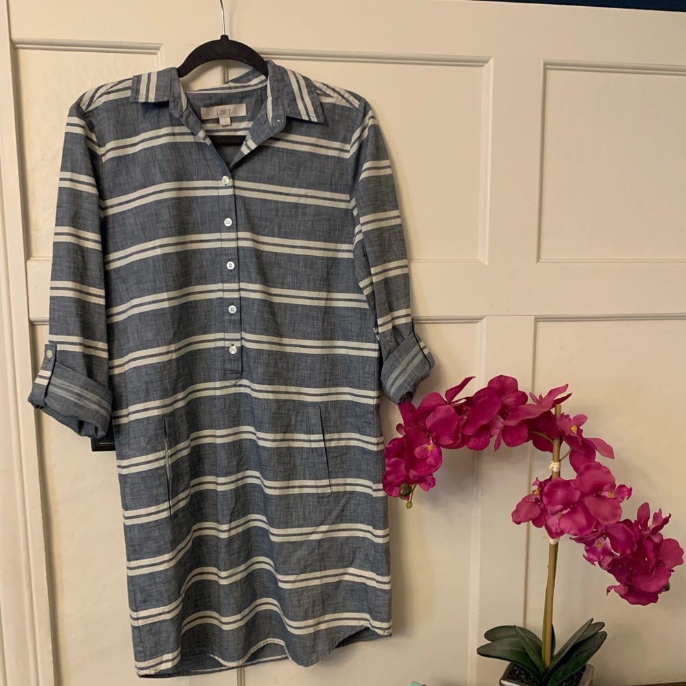 Loft Chambray Striped Shirt Dress/Tunic sz 4